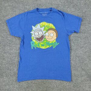Rick And Morty Shirt Men's Small Blue Adult Swim Graphic Short Sleeve Cartoon